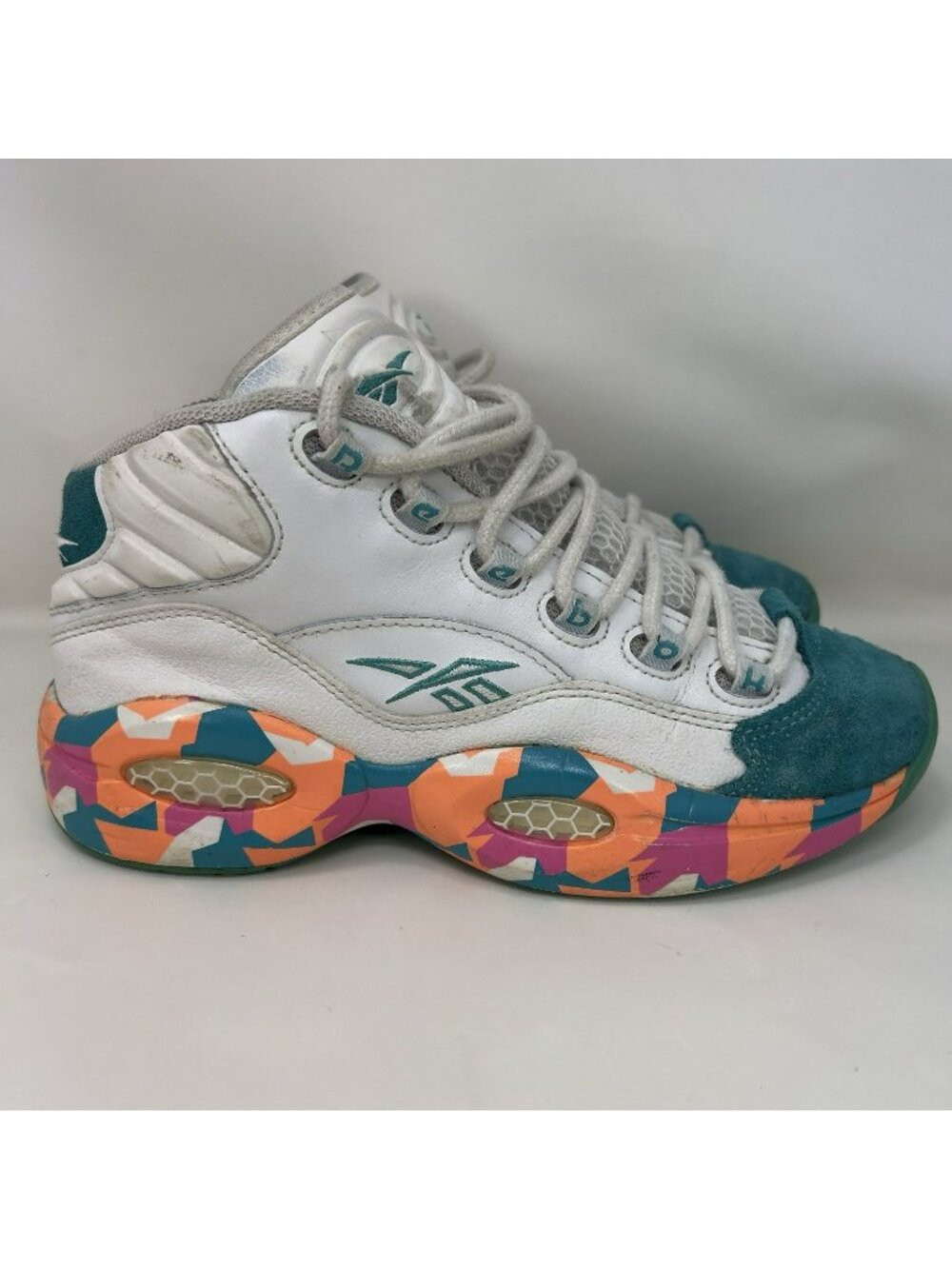 Reebok Question Allen Iverson Mid White Noise Green Orange Boys Size 6